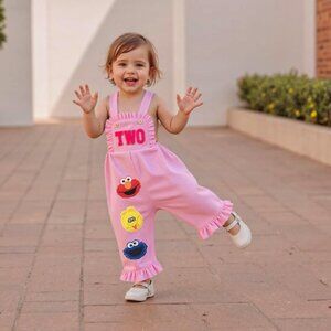 Sesame Street Overalls Cookie Monster Jumpsuit Second Birthday Elmo Bodysuit